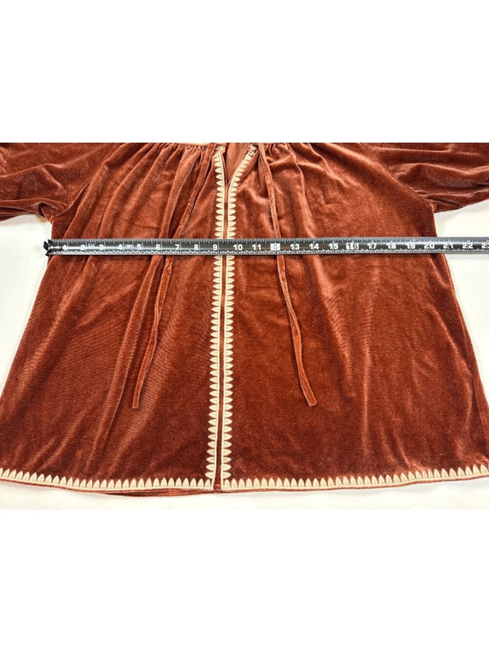 THML Velvet Boho Peasant Top With Embroidered Trim Size M (M951) - Picture 5 of 7